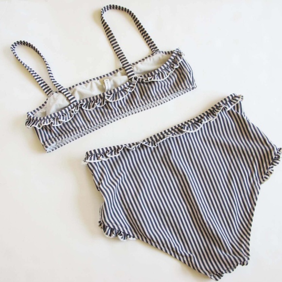 Solid & Striped The Leslie Striped 2 Piece High Waist Bikini Gray White Ruffle S - Picture 3 of 6